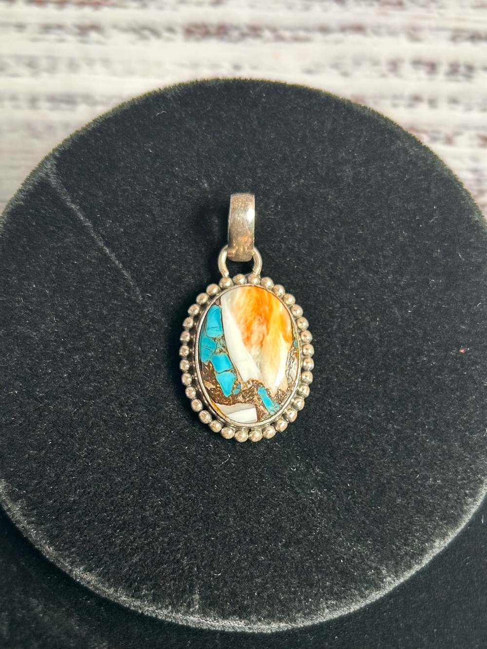 925 YS India Sterling Silver & Oyster Copper Turquoise Pendant